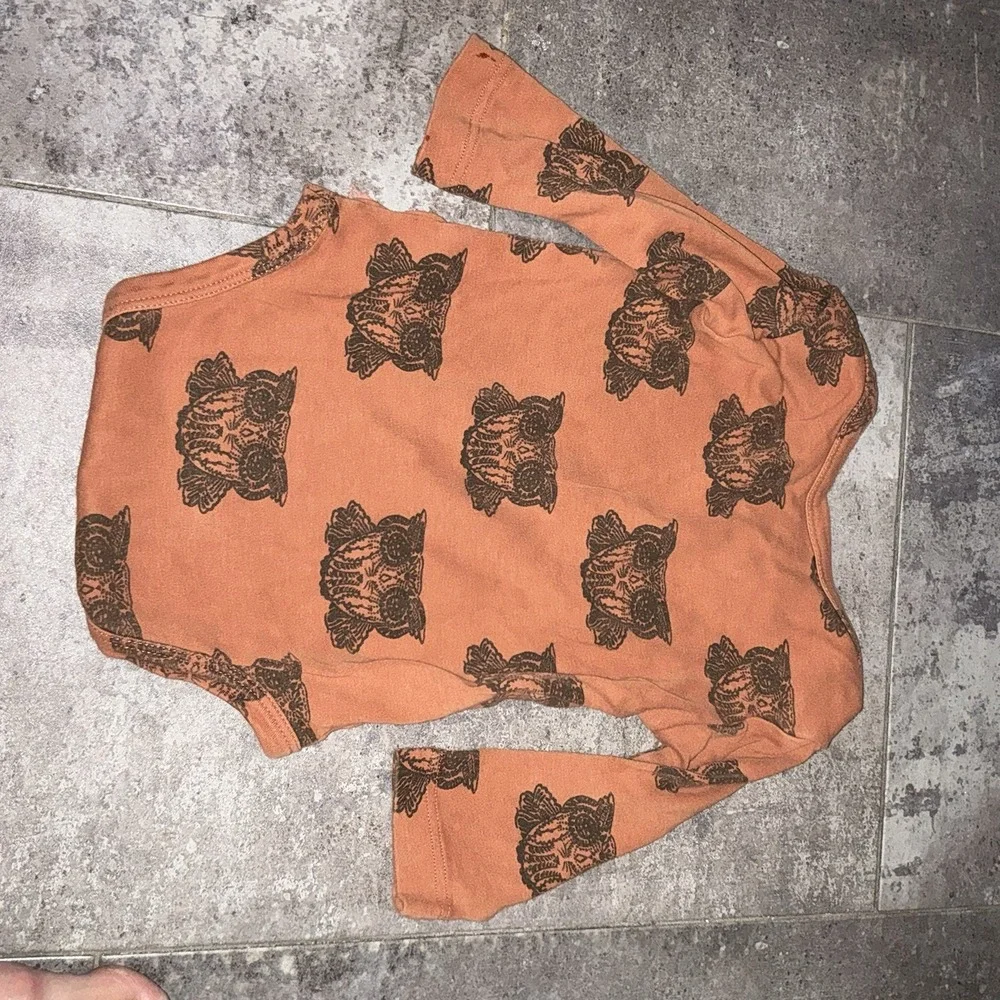 Kate Quinn 12-18 Months long sleeve bodysuit Owl Orange Organic Cotton Boy Girl
